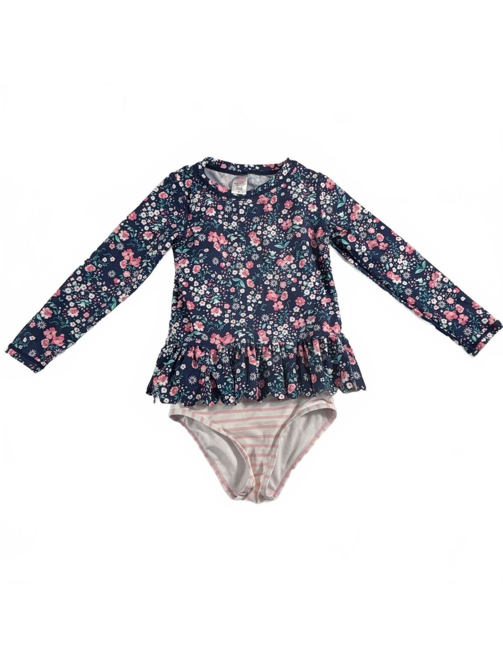 RuffleButts Girls Moonlit Meadow Floral Long Sleeve Rash Guard Set 5